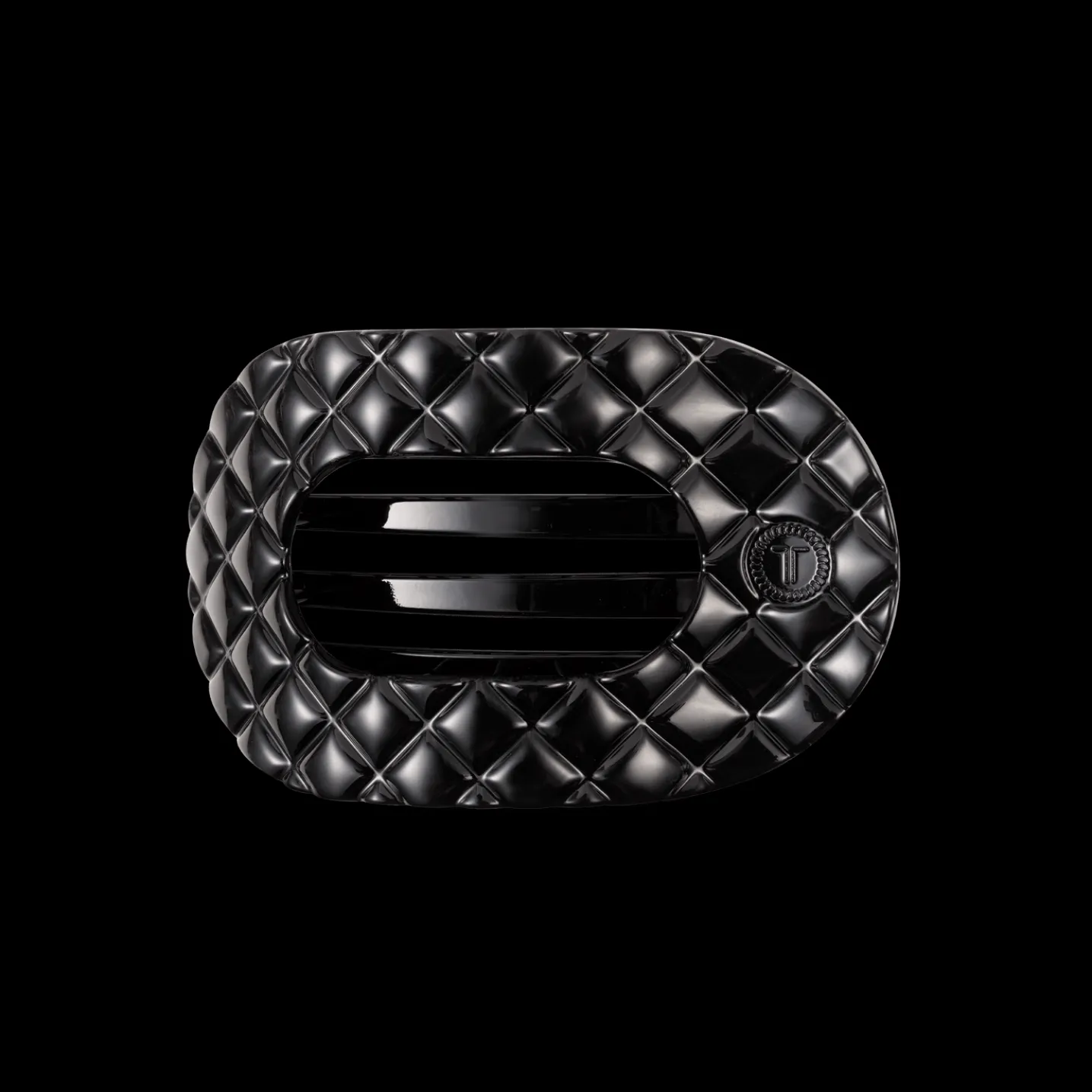 Jet Black Quilted Medium Flat Round Hair Clip