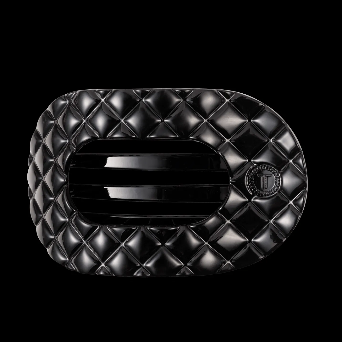 Jet Black Quilted Large Flat Round Hair Clip