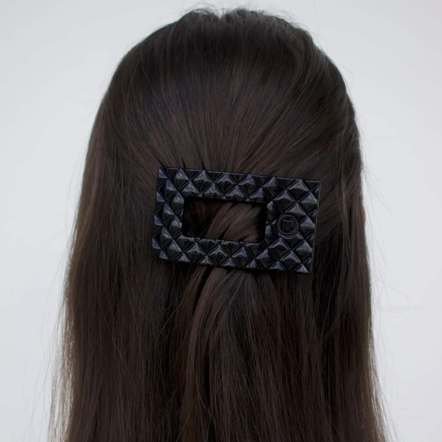 Jet Black Quilted Small Flat Rectangle Hair Clip