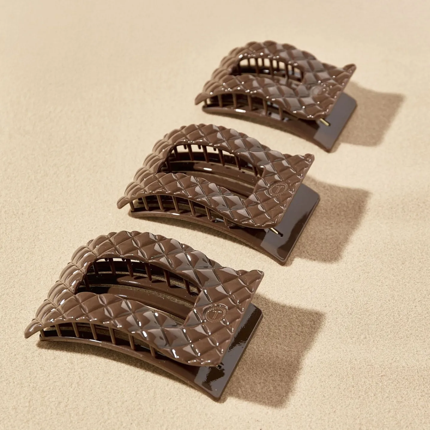 Truly Taupe Quilted Small Flat Rectangle Hair Clip